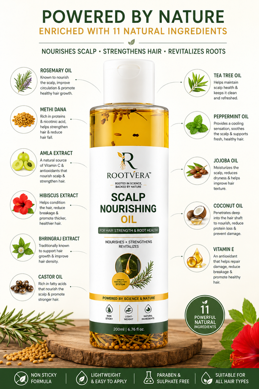 ROOTVERA HAIR REGROWTH ROSEMARY HAIR OIL | Root Strength & Scalp Care Formula | Hair Fall Control & Hair Strengthening Oil | Enriched with Rosemary, Bhringraj, Amla & Hibiscus | Supports Stronger, Thicker Looking Hair | Hair Oil for Men & Women | 200ml